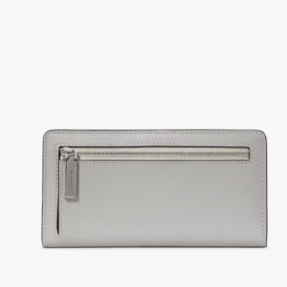 Kate Spade New York Madison Gray/Platinum Colorblock Large Slim Bifold NWT